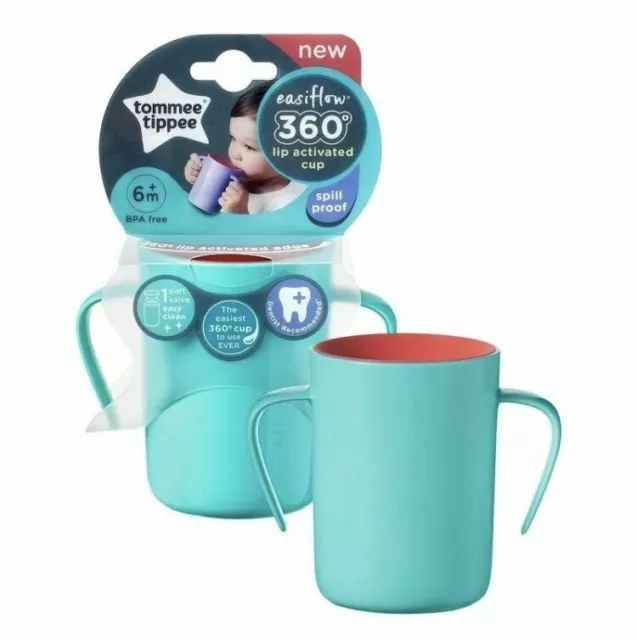 Tommee Tippee - Taza manipulada Easiflow 360 azul naranja a prueba de derrames libre de BPA 200 ml