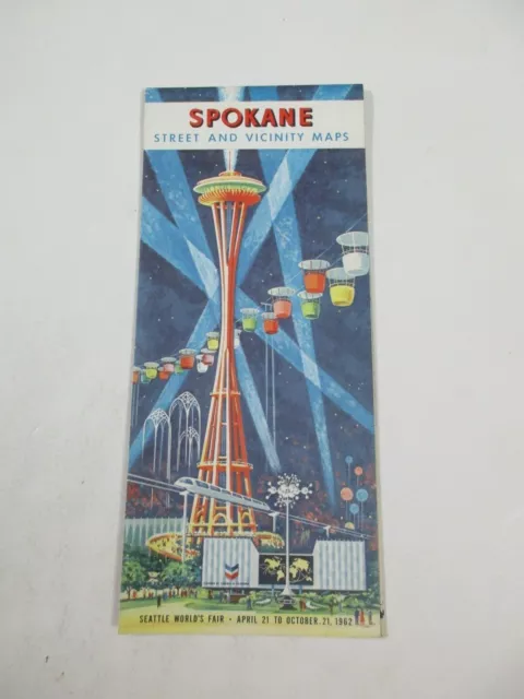 Vintage 1962 Chevron Spokane Washington Gas Station Travel Road Map~BR8