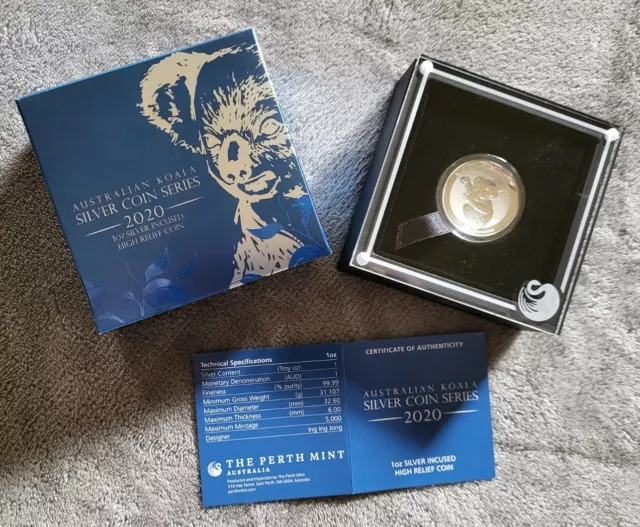 2020 P Australian Koala Silver 1 oz Incused High Relief Proof coin w/OGP & COA 2020 P Australian Koala Silver 1 oz Incused High Relief Proof coin w/OGP & COA