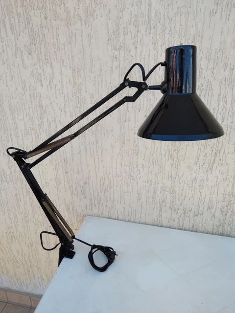 Lampada A Morsetto Snodabile Nera - Vintage Anni 80 - Stile Industriale, Braccio