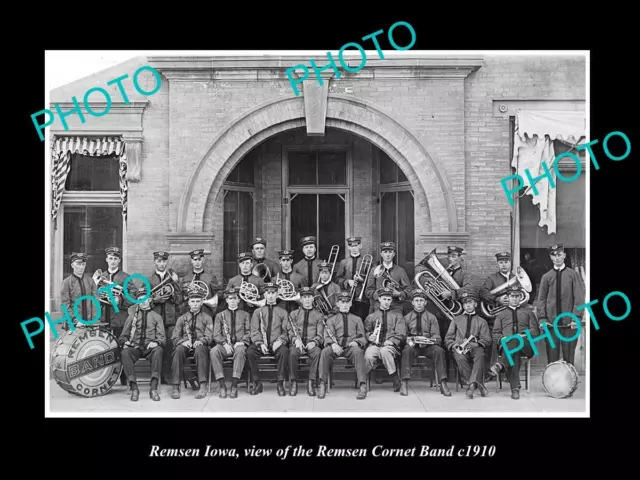 OLD LARGE HISTORIC PHOTO OF REMSEN IOWA THE REMSEM CORONET BAND c1910