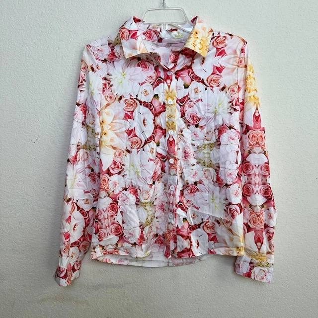 Floral Pink Button Down Shirt and Shorts Two Piece Set Womens Size XL