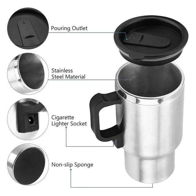 Travel Coffee Heated Mug 450Ml Car Based Heating Steel Kettle Cup new L9M1 F0V0 7