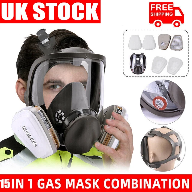 FULL FACE GAS Mask Chemical Spray Painting Respirator Vapour Filter