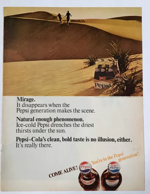 1966 magazine ad for Pepsi-Cola - Mirage disappears when Pepsi makes the scene