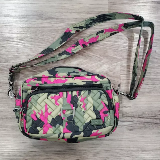 Lug Convertible RFID Quilted Crossbody & Belt Bag CarouselCamo Pink Orchid Green