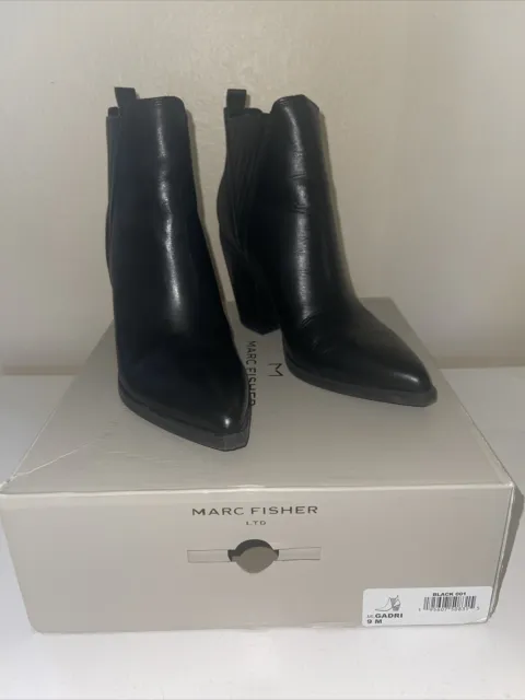 Marc Fisher Women's Gadri Boot Size 9 Block Heel Pointed Black Leather Bootie