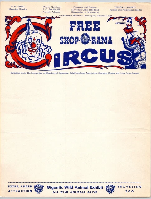 Shop O Rama Sign FREE SHOP-O-RAMA SUPERMARKETS Circus Letterhead c1955 Clown Scarce £16. ...