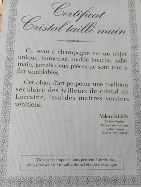 Seau à Champagne Valery KLEIN en cristal de Baccarat taillé main