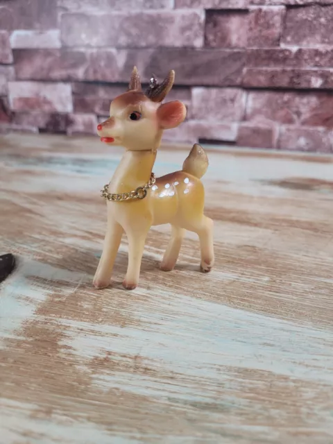 Vtg Soft Plastic Rudolph Reindeer Figurine Moveable Head Japan - MISSING BELL