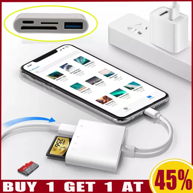 4in1 USB 2.0 Card Reader SD/TF Card Fast Charging Port Adapter for iPhone iPad