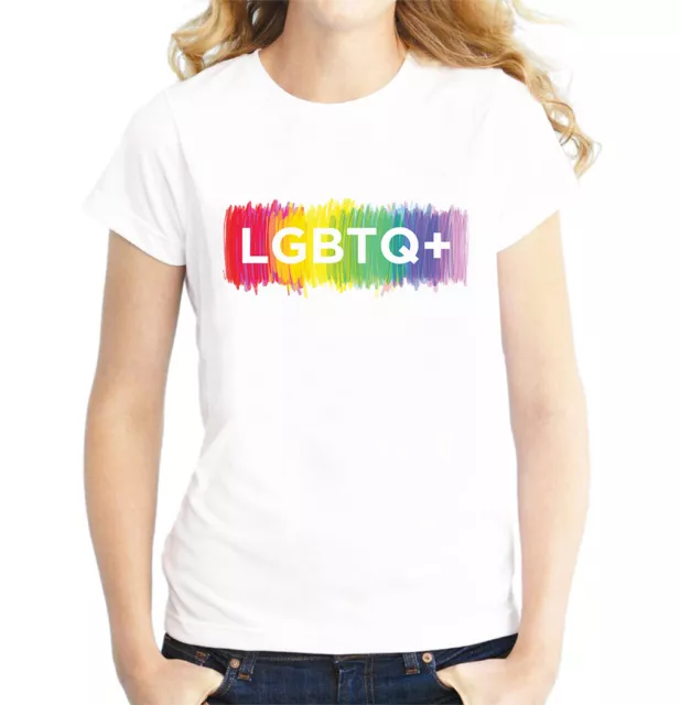 LGBTQ Plus Pride Love Is Love Women's Ladies White Cotton T-shirt Top Tee