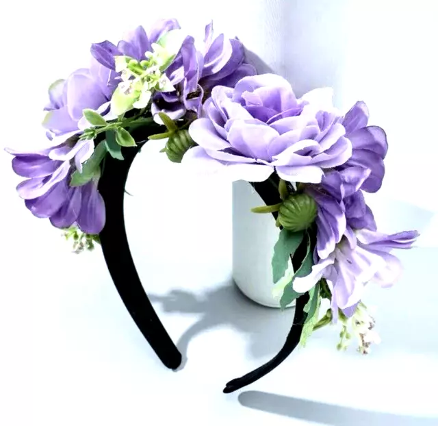 Dana Purple Lilac Floral Headband Fascinator Flower Crown Delicate Flirty Purple