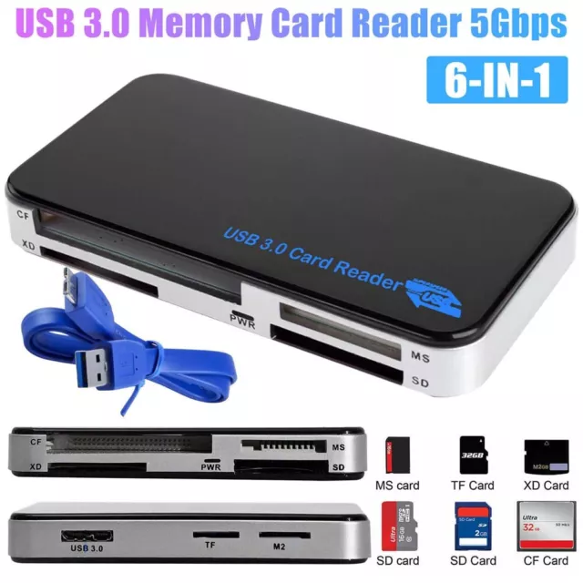 6 in 1 USB 3.0 Multi SD Card Reader Compact 5Gbps for Windows/Mac/Linux/Android