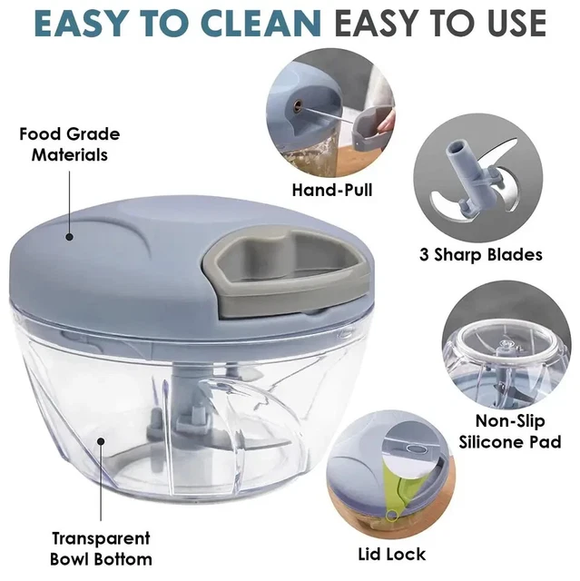 PULL CORD MANUAL Vegetable Cutter Pulling Food Chopper Hand Blender