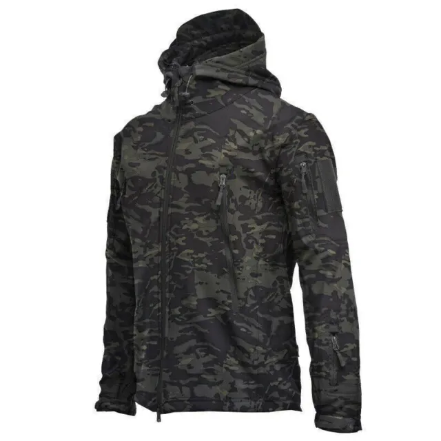 Outdoor Men Fleece Jacket Waterproof Soft Shell Army Military Tactical Hood Coat