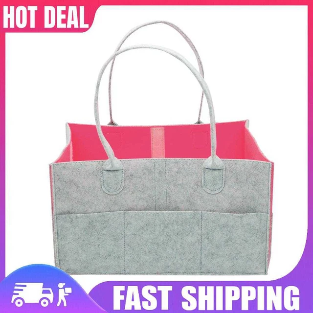Multi-function Baby Diaper Bag Felt Nappy Storage Basket Handbag (Pink)