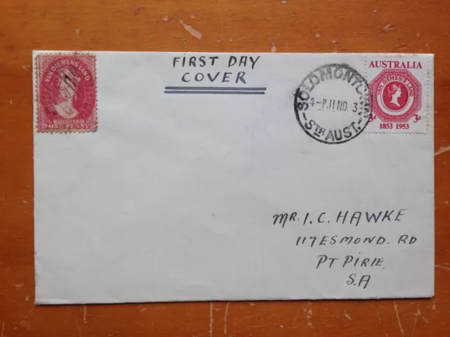 1953 Australia 1St Tasmania Postage Stamp Fdc By Private Maker With Ist Stamp!