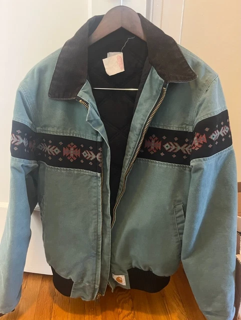 Carhartt Vintage 90's Green Navajo Aztec Jacket Coat Quilt Lined Size M