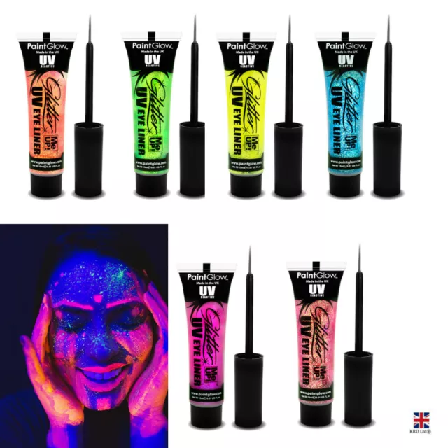 GLITTER UV EYE LINER Face Body Glow Make Up Ladies Fancy Dress Party Club UK