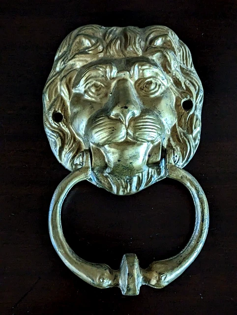 Antique Solid Brass Lion Head Door Knocker Large 3D  7.5" x 4.5" Gate Pull