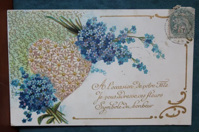 CPA carte postale ancienne fantaisie vers 1900 fleurs bonne fête