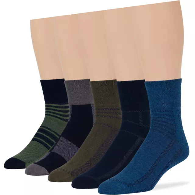 Men Diabetic Cotton Ankle Socks-5 Pack Large-Mesh Stripe-Blue Green Grey Khaki