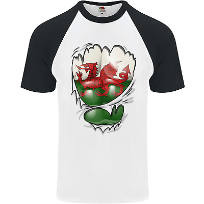 Gym The Welsh Flag Ripped Muscles Wales Mens S/S Baseball T-Shirt