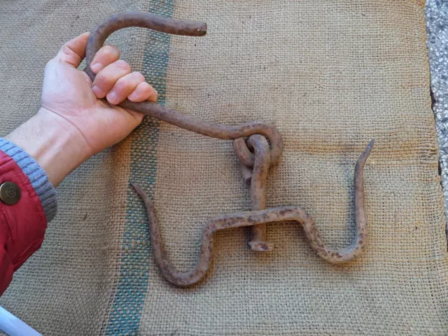 Enormous Antique Pivot Fireplace Hook Skining Meat Hook Blacksmith Hand Forged