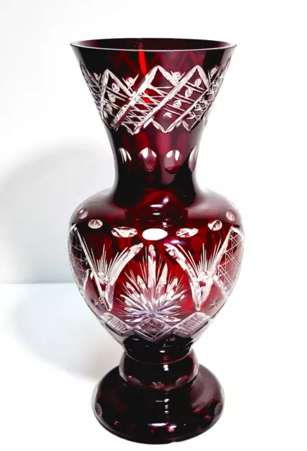 Vintage Bleikristall Vase -Rubinrot Überfang Blumenvase -Handgeschliffen -H.26cm