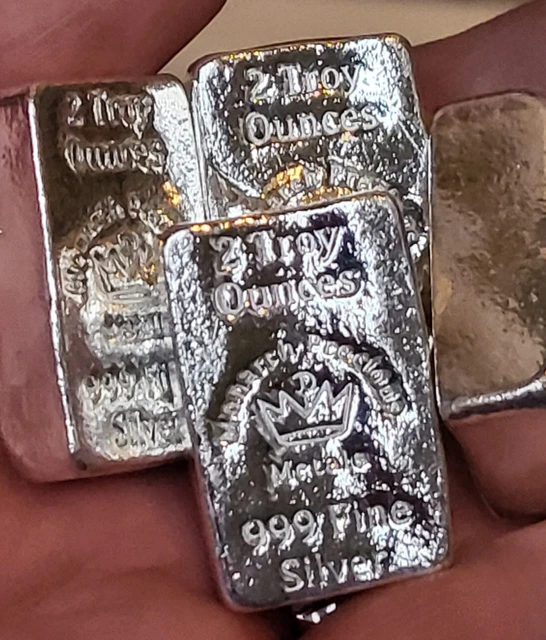 (3)Monarch Precious Metals 2 Troy Oz "NUGGS" .999 Pure Silver Bars/Apmex Sealed!