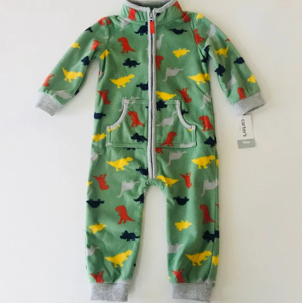Carter's Baby Boy 18 Months Dinosaur Zip-Up Fleece Jumpsuit Coveralls Green
