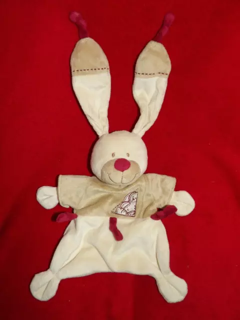 Doudou Plat lapin Beige NICOTOY SIMBA Bastien nœuds bordeaux