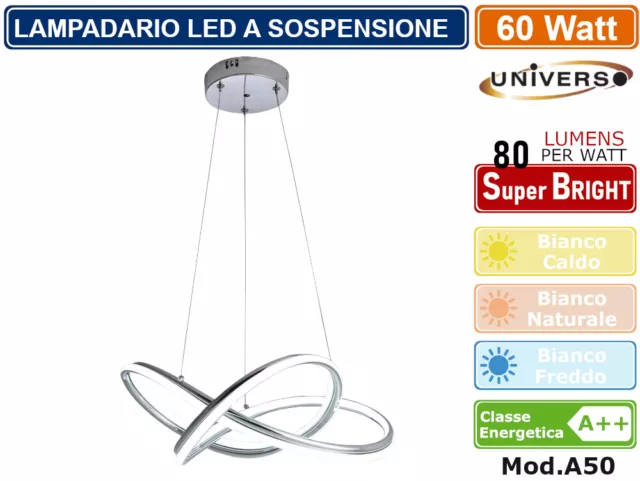 Lampadario Led A Sospensione Moderno Intrecciato Cromato 60W 3000K 4000K 6500K