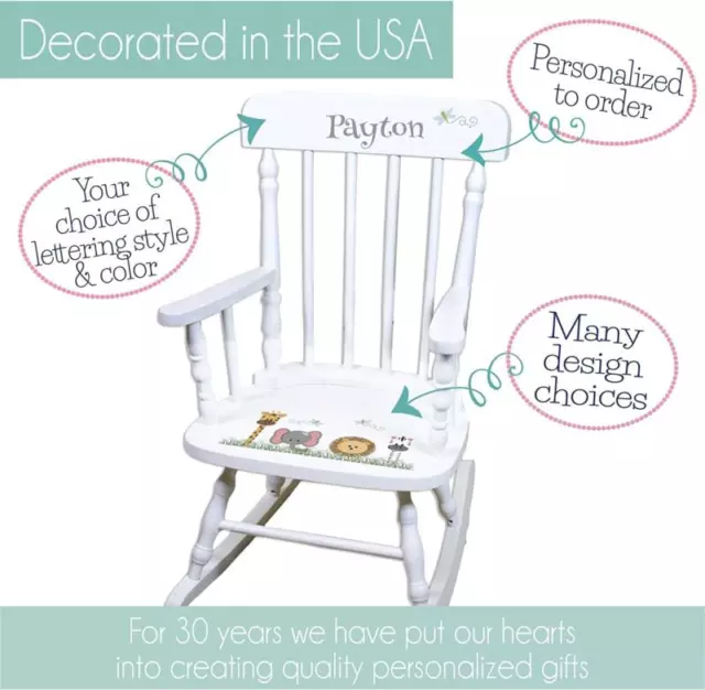 Personalized Pastel Butterfly Garland White Childrens Rocking Chair 3