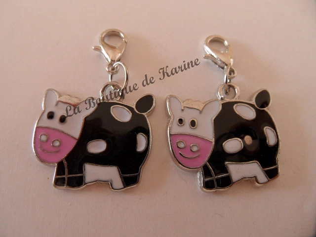 Charm Breloque Chien Noir Métal Et Strass Avec Fermoir - Pour Bracelet Bijoux Ou Création De Perles