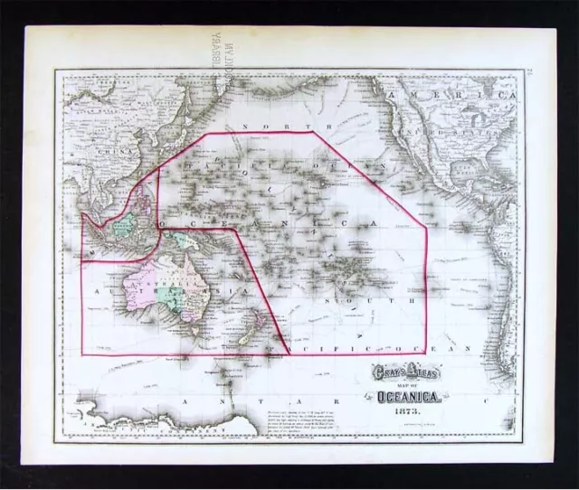1874 Gray Map - Oceanica - Australia New Zealand Hawaii Polynesia South Pacific