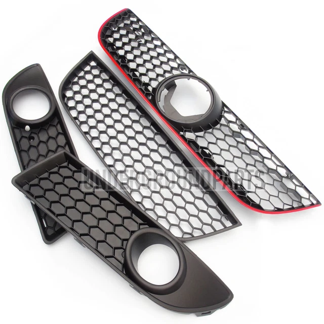 Vw Polo 9N3 Gti Front Bumper Grilles Set Honeycomb Mesh & Lower Fog Light Covers