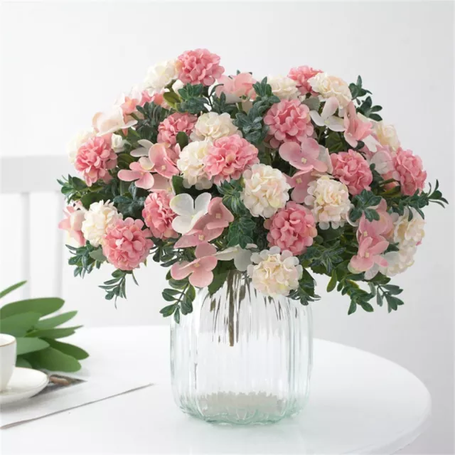 Artificial Fall Flowers 2 Colors Fake Roses Silk Bouquets With Hydrangea Autumn 3