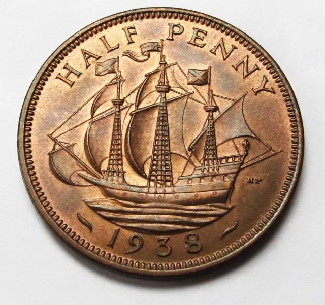 1938 halfpenny coin high grade