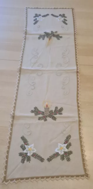 Deckchen Mitteldecke Deko Läufer Handarbeit, Tischdecke Weihnachten Stickerei