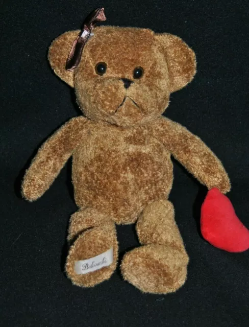Peluche Doudou Ours Brun Barbara BUKOWSKI Coeur Rouge Nœud Satin 26 Cm TTBE