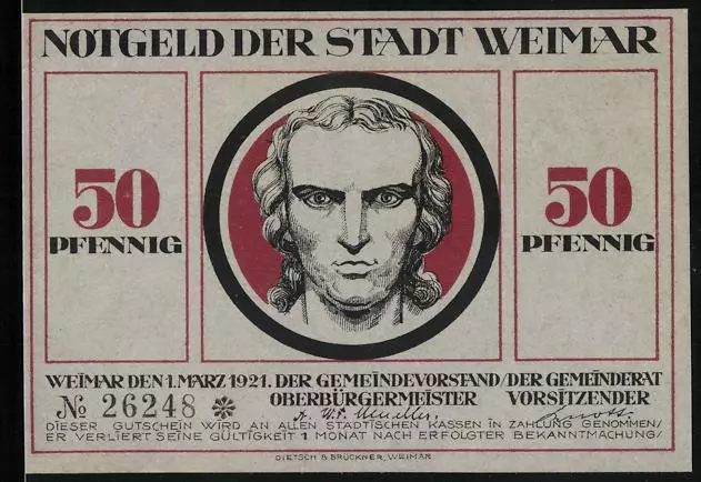 Notgeld Weimar, 50 Pfennig, Schillerportrait
