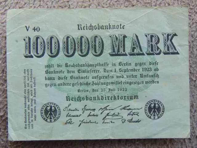Geldscheine, Banknoten, eine Reichsbanknote über 100.000 MARK, 1923 Jahr !