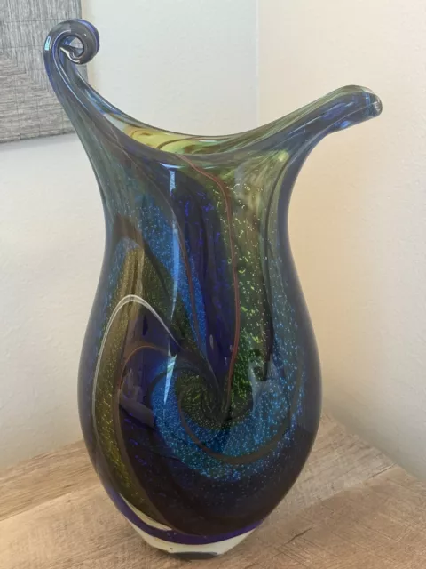 Murano Milky Way Galaxy Glass Vase Stunning Multi Color 16”