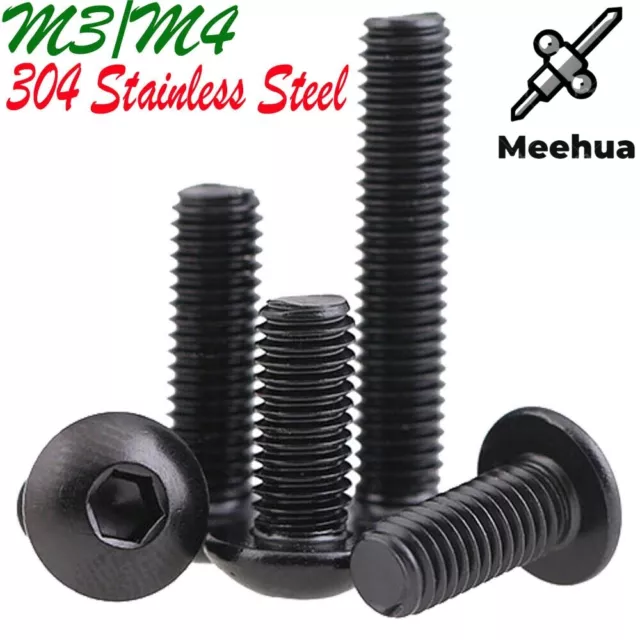 M3 M4 304 Stainless Steel Button Head Hex Socket Screws Allen Bolts Black Oxide