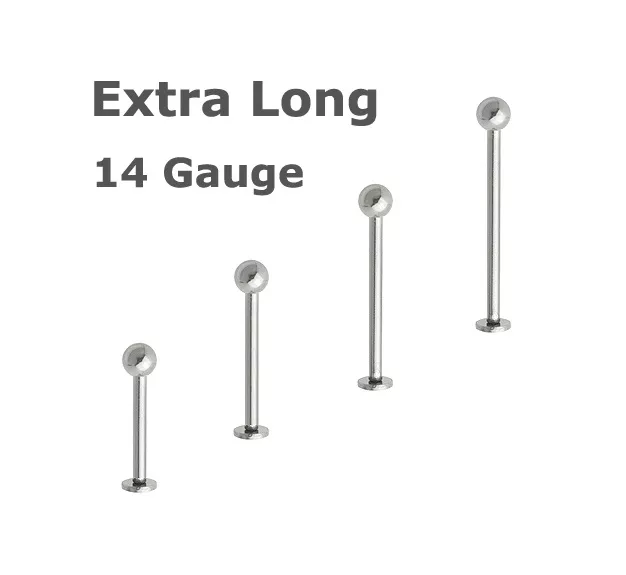 1x Stainless Steel 14g 5/8" Long Cheek Labret Ring Wholesale 4mm Ball Piercing