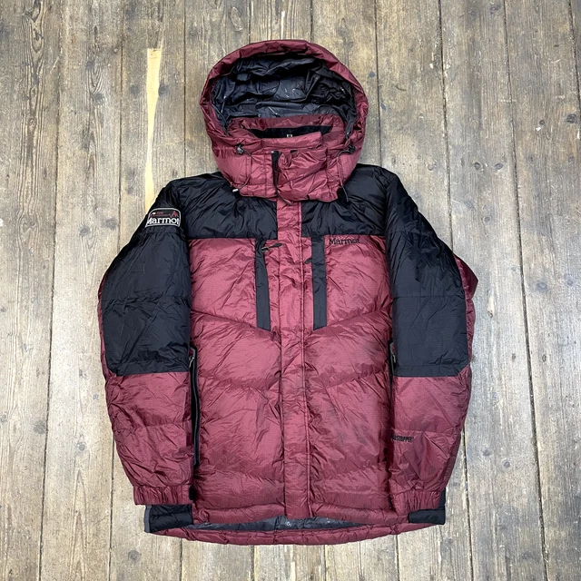 MARMOT PUFFER COAT Down Feather Windstopper Parka Jacket, Burgundy