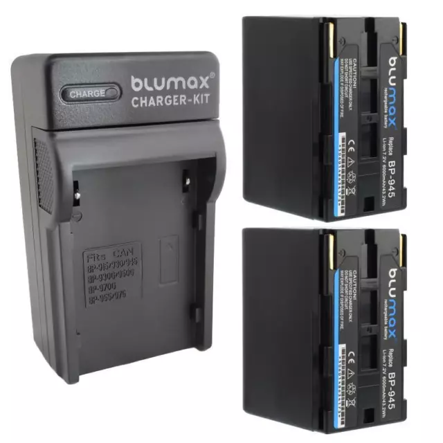 2x Batteria Blumax + caricatore casa/auto per Canon BP-945