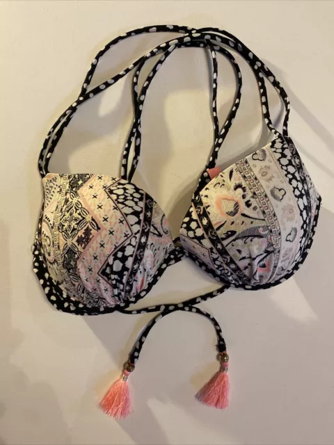 Victorias Secret Bikini Top 34C Black Pink White The Gorgeous Push Up Tie Back